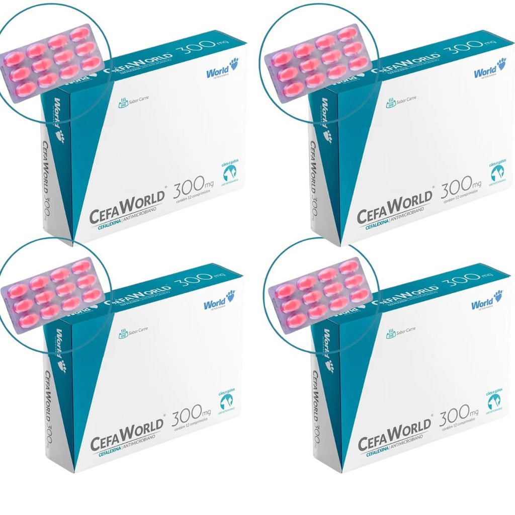 04 CefaWorld 300 mg Cães e Gatos Com 12 Comprimidos - World