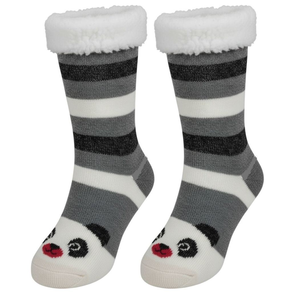 Meia Térmica Adulto Cinza Frio Inverno Antiderrapante Peluciada Aconchegante Quente Panda Cinza