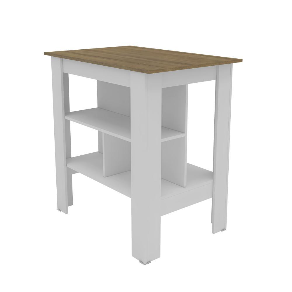 Bancada Ilha de Cozinha Gourmet 2 Prateleiras Linha América Cor Branco/Lâmina Me