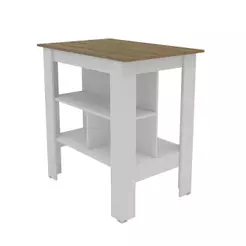Bancada Ilha de Cozinha Gourmet 2 Prateleiras Linha América Cor Branco/Lâmina Mel - Mademovel