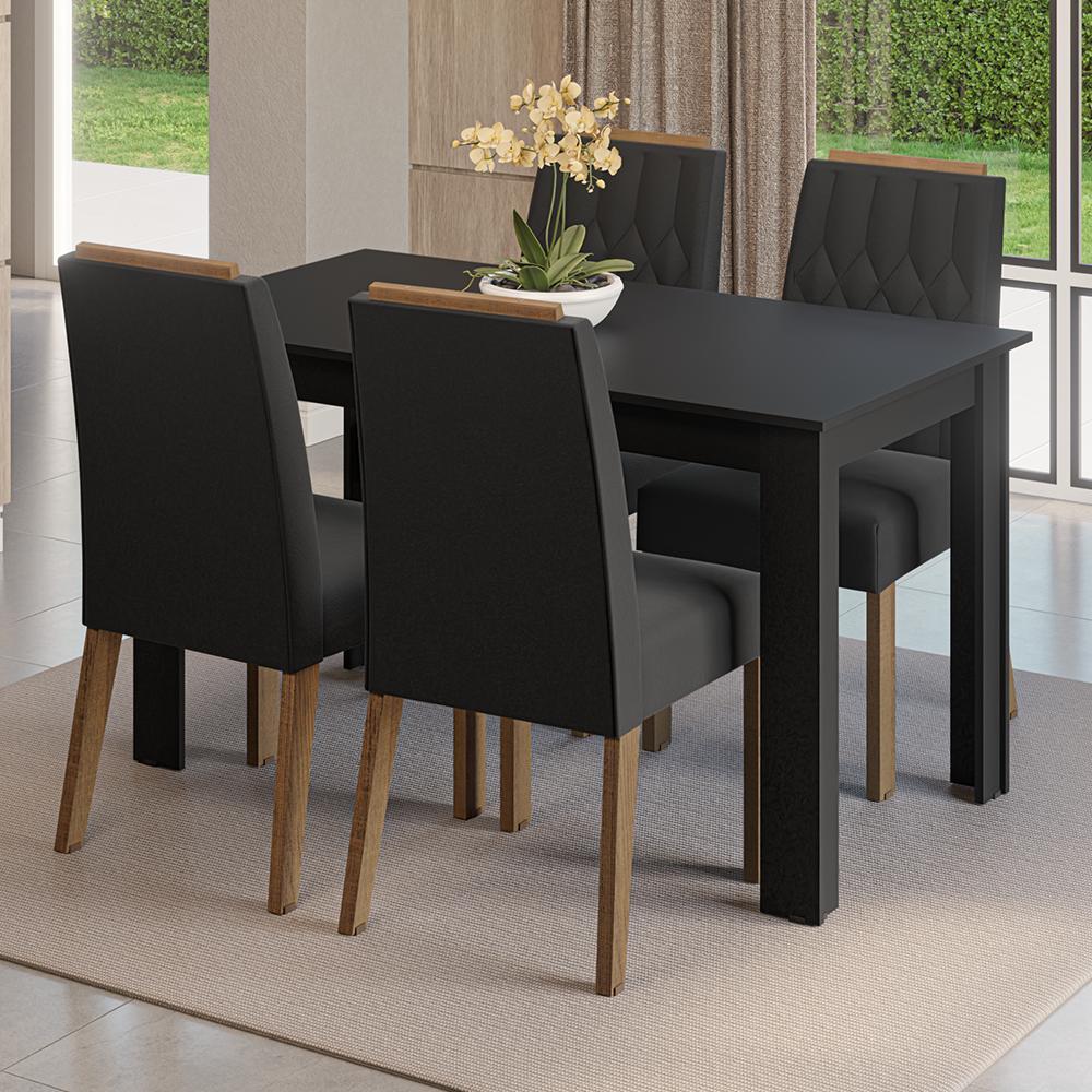 Conjunto Sala de Jantar Tampo de Madeira 4 Cadeiras Rustic/Preto/Oxford Hera Madesa