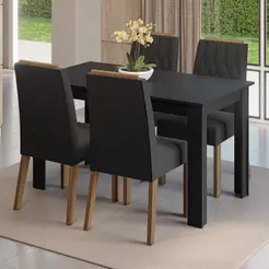 Conjunto Sala de Jantar Tampo de Madeira 4 Cadeiras Rustic/Preto/Oxford Hera Madesa