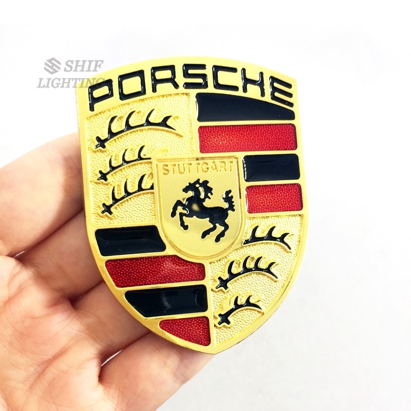 LAIFU 1 X Metal Gold PORSCHE HORSE Logo Car Auto Decorativo Emblema Decalque Adesivo Para