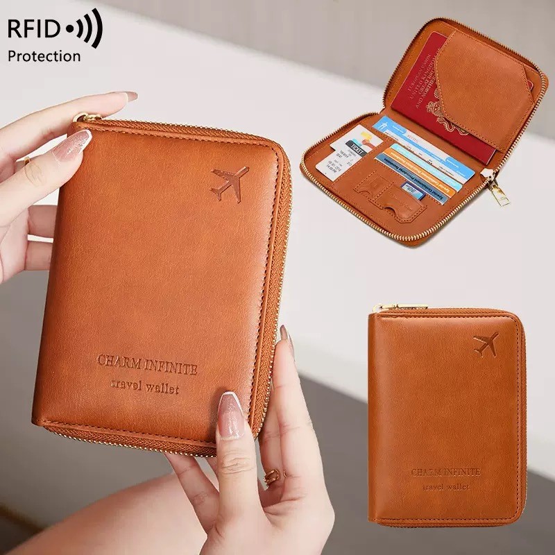 Novo Porta-Passaporte RFID Antimagnético 2024 com Zíper, Bolsa de Viagem Curta para Passaporte, Bolsa Multifuncional par