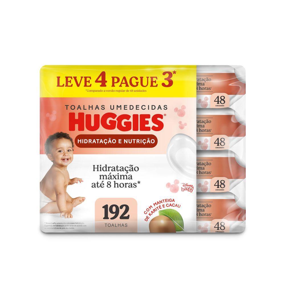 TOALHA UMEDECIDA HUGGIES HIDRATAÇÃO E NUTRIÇÃO 48 UNIDADES 4 PACOTES