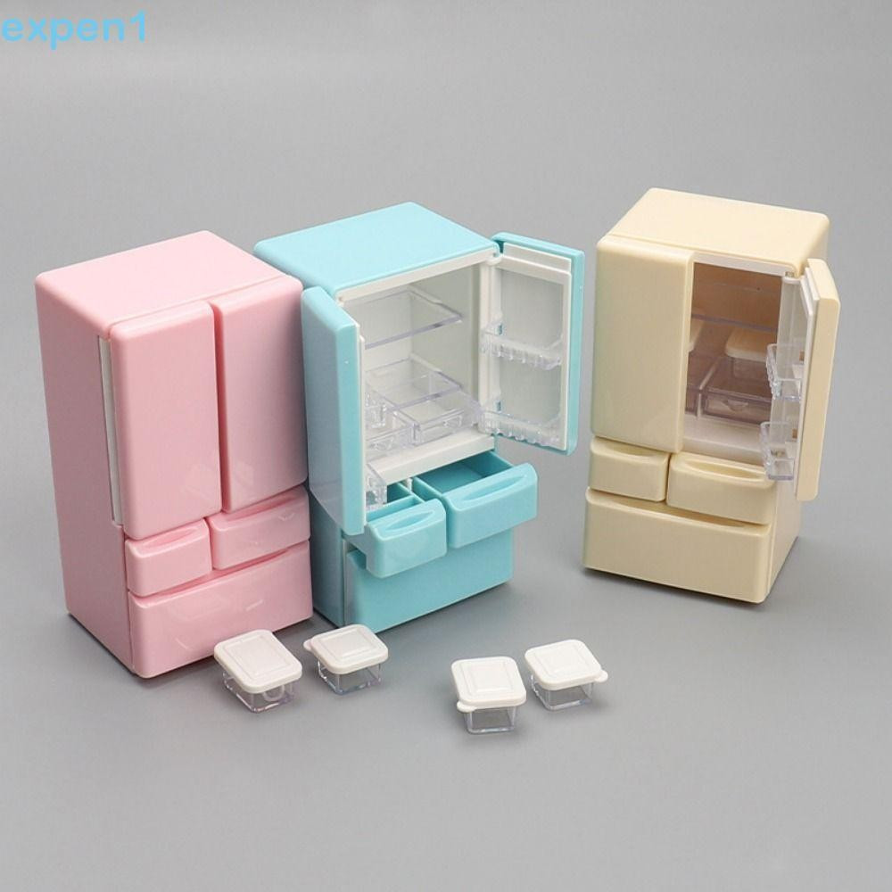Brinquedos de Mini Refrigerador de Cozinha EXPEN, Mobiliário Clássico em Miniatura para Casa de Bonecas com Duas Portas