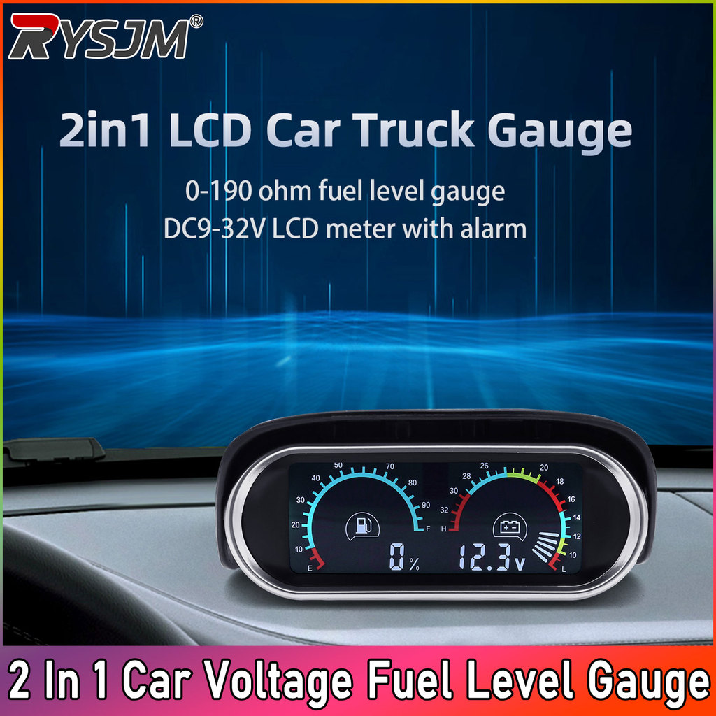 12V 24V Universal 2 Em 1 Medidor De Tensão LCD Para Carro 0-190Ohms Nível De Combustível Automático Caminhão De