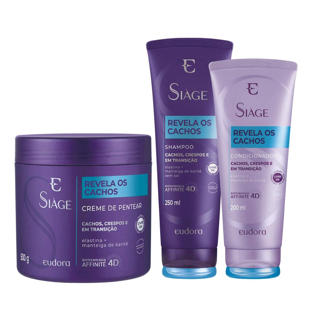 Kit eudora siage revela os cachos sh+ cond + creme p/pentear