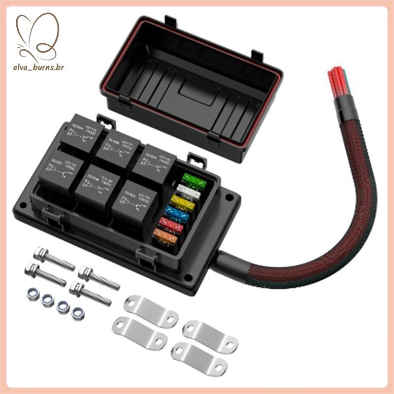 [elva_burns.br] Caixa De Relé Suporte 12V Com 6 PCS Relés De 4 Pinos E ATC/ATO Lâmina Fusível Pré-Cabeada Kit Para Autom