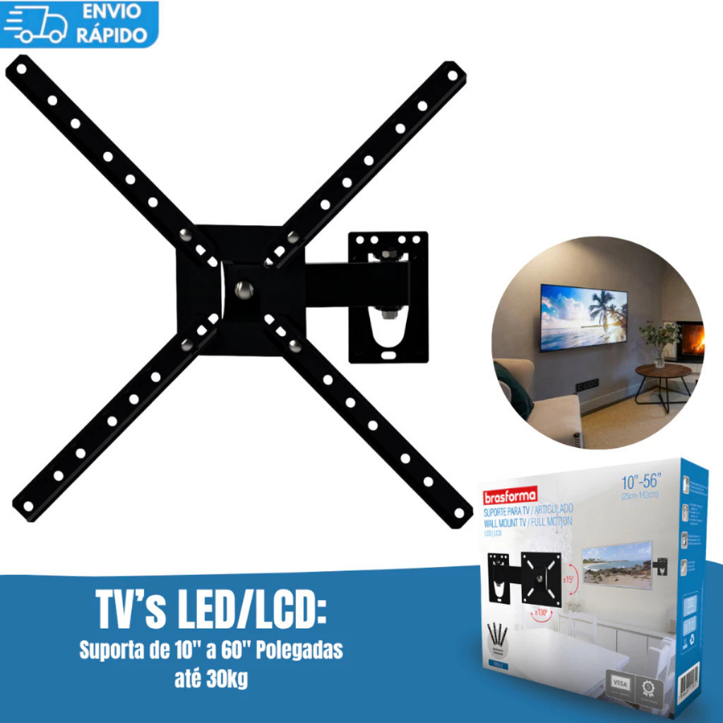 Suporte Para Tv Articulado Brasforma 10 Até 60 Polegadas Led, Lcd E Plasma