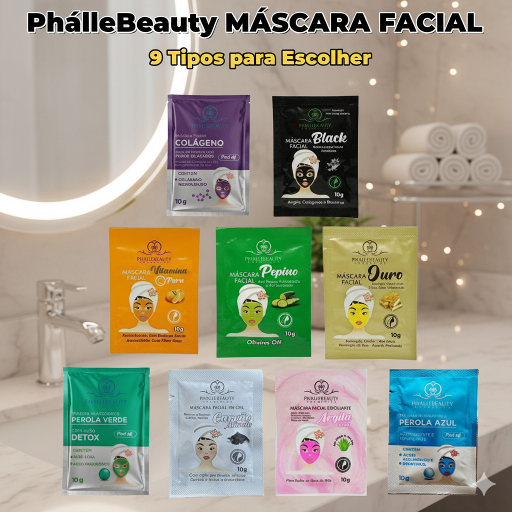 Kit com 10/20/30/40/50 Sistema Completo de Máscaras Faciais PhálleBeauty - Personalize Sua Rotina Perfeita