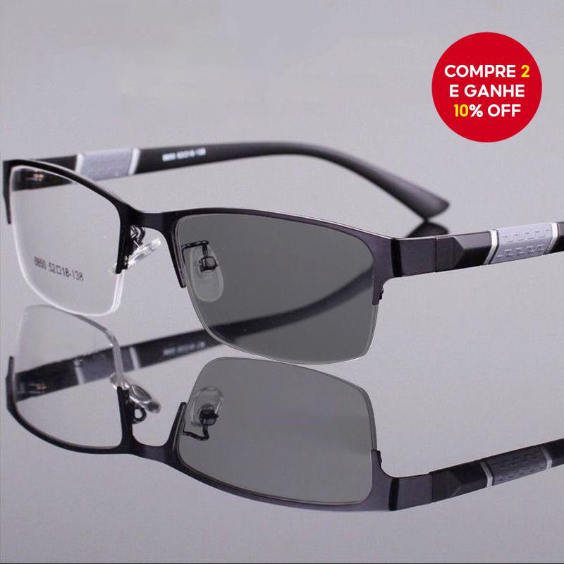 Óculos Fotocromáticos Com Bloqueio De Luz Azul , Proteção UV , Meia Armação , Masculino , Clássico De Negócios