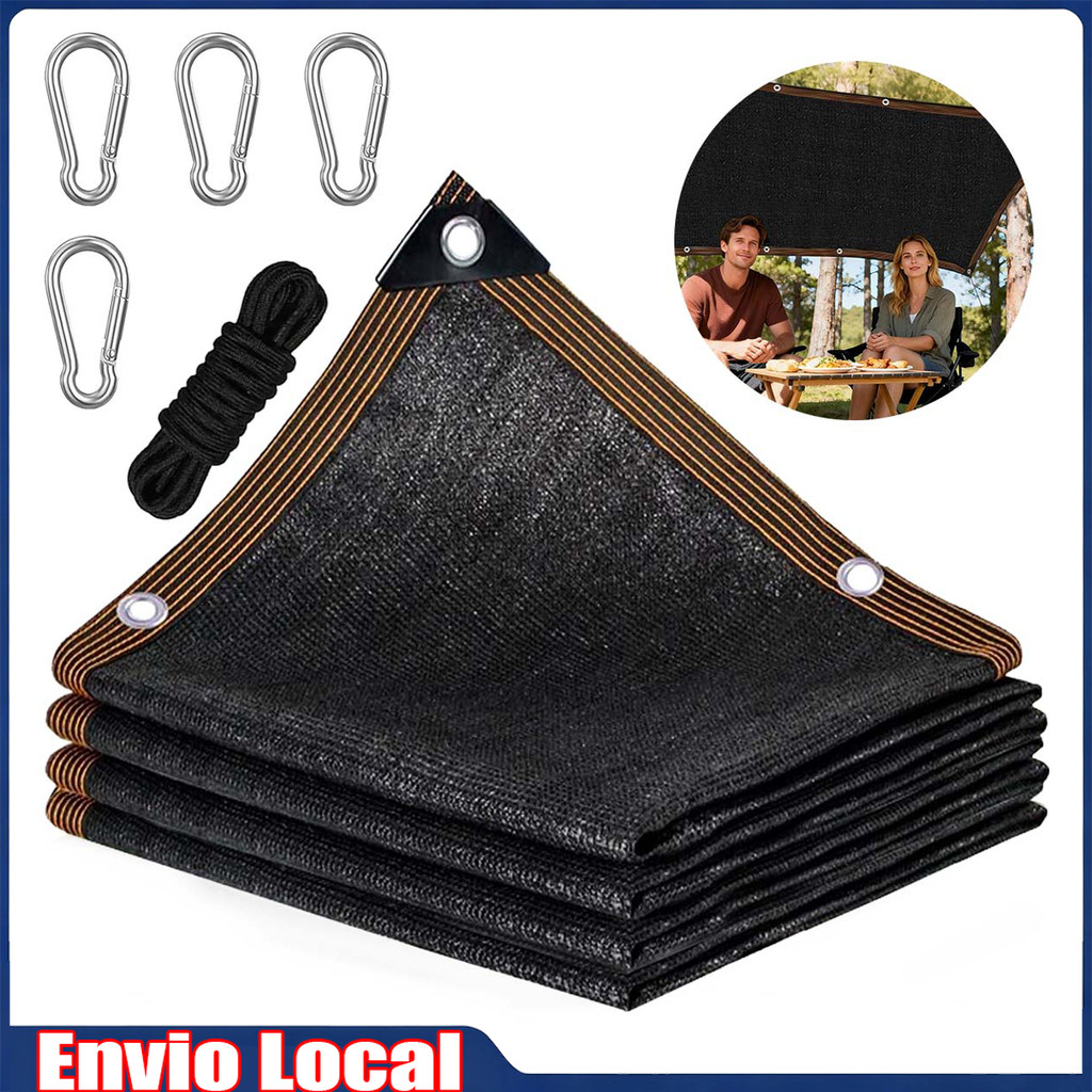 1 peça 3*2m preto borda externa perfurada pára-sol Net com 1 peça 5m corda preta 4 peças mosquetão