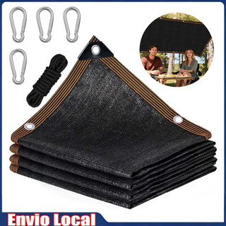 1 peça 3*2m preto borda externa perfurada pára-sol Net com 1 peça 5m corda preta 4 peças mosquetão