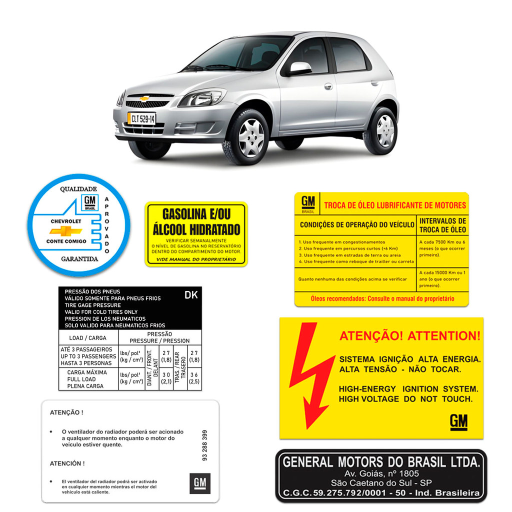Kit De Adesivos Advertência Para Celta e Prisma 2000/2016 em Oferta na Shopee