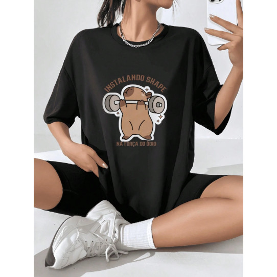 [Camiseta Premium em Algodão Puro]SISI Camisa Camiseta Feminina Oversized Academia Treino Capivara Lançamento
