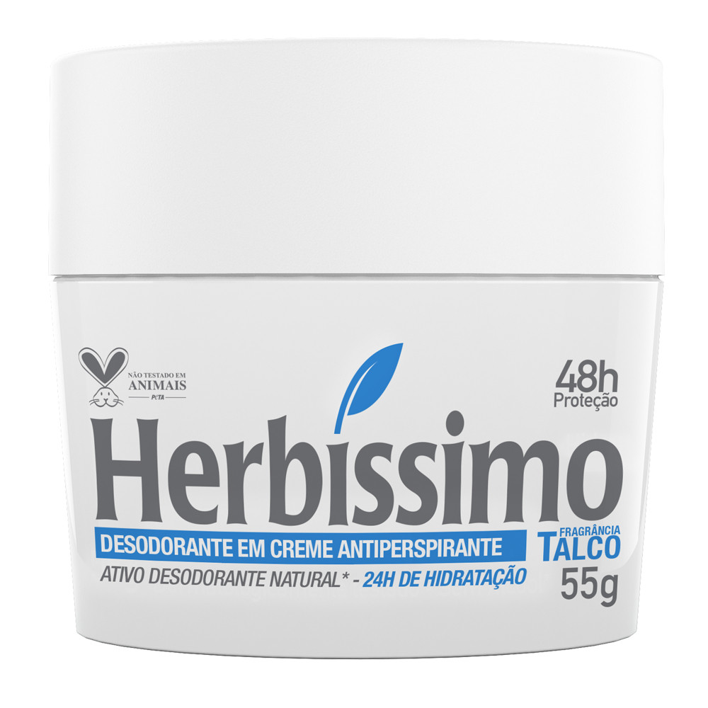 Desodorante Creme Antitranspirante Talco Herbíssimo 55G em Oferta na Shopee