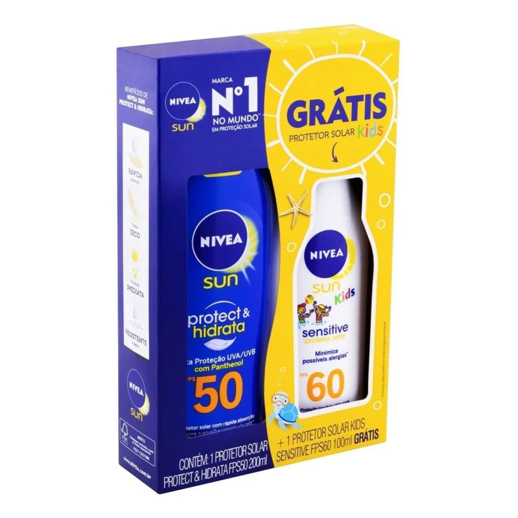 Kit Protetor Solar Nivea Sun Fps50 200m + Kids 60fps 100ml