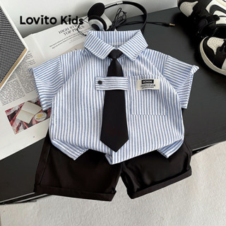 Lovito Kids Conjuntos de Shorts Casuais com Sensação de Linhas para Primavera/verão em azul LNL128017 em Oferta na Shopee