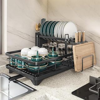 Escorredor De Louça Organizador 2 Em 1 de Pia Rack de Cozinha Duplo Aço Carbono Preto, Br…