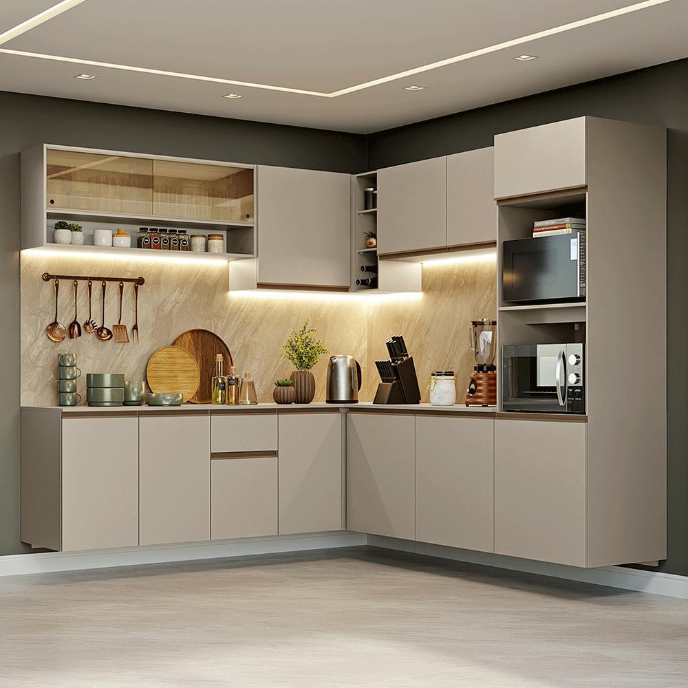Armário de Cozinha Completa de Canto 445cm Suspensa Nice Madesa 04