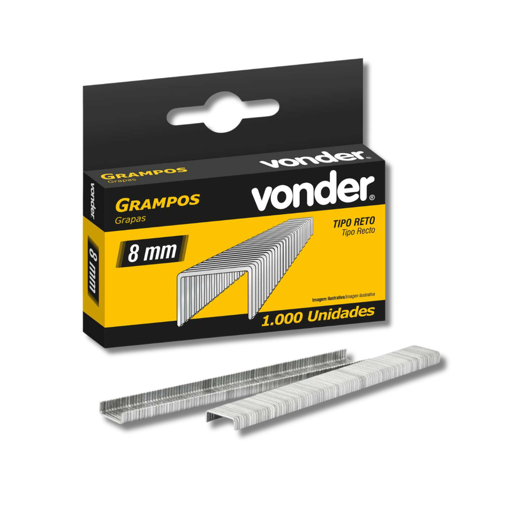 Grampo Reto 8 mm Vonder 1000 Unidades Zincado Para Grampeador Manual