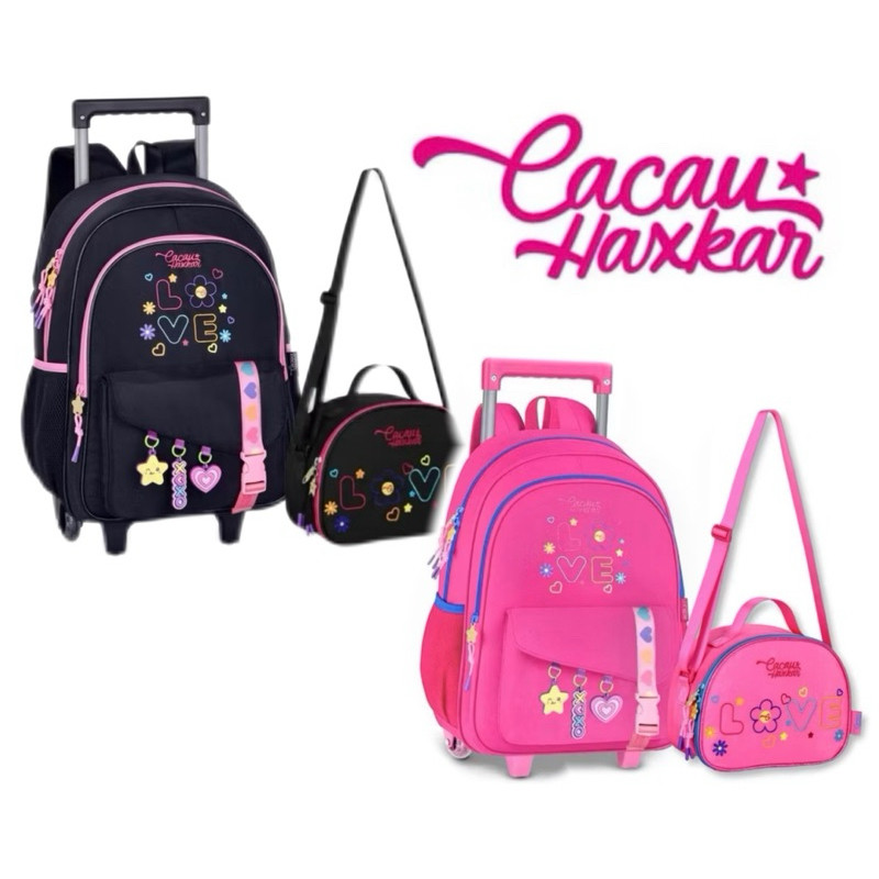Mochila Cacau Haxkar com Lancheira Térmica Kit Escolar Meninas