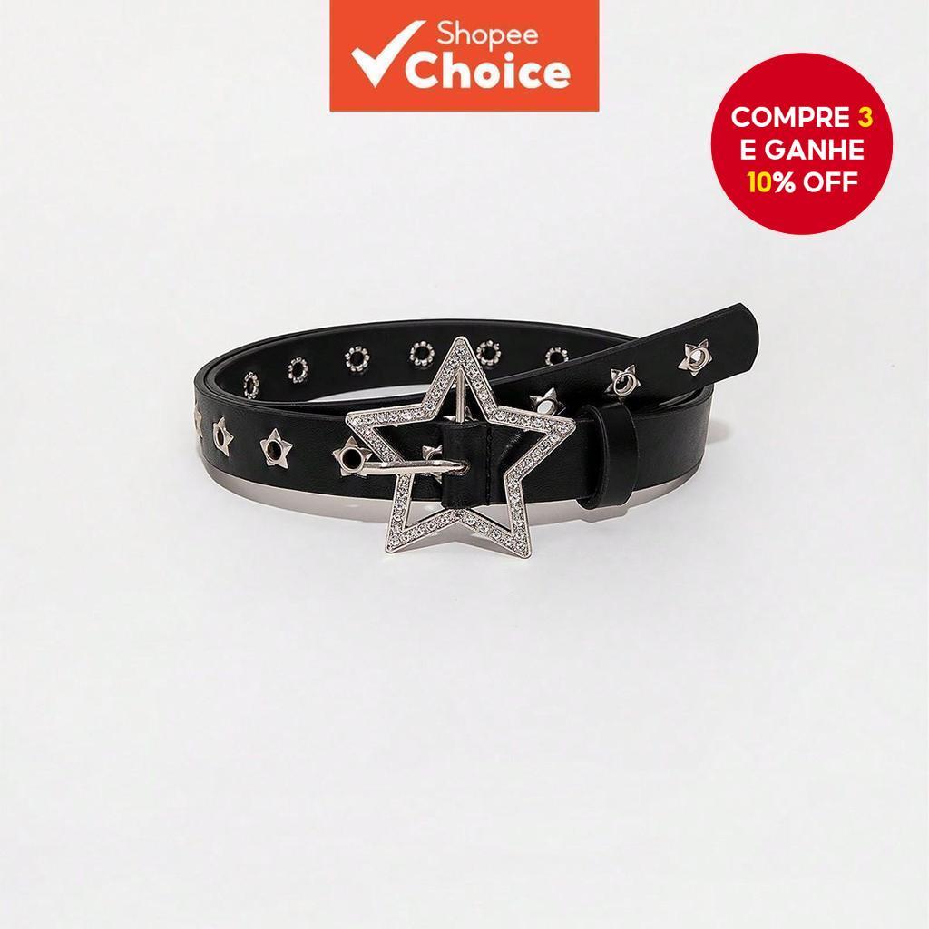 Cinto Feminino y2k Estrela Fivela Metálica Brilhante Esculpida Diamantado Oca Acessório para Viagens Diárias Jeans