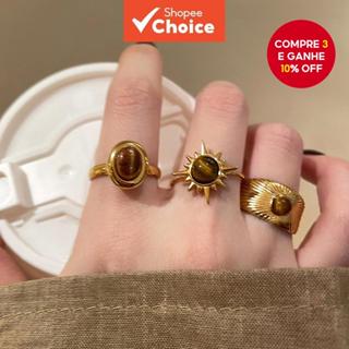 Conjunto De Anel De Pedra De Olho De Tigre De Girassol Para Mulheres Moda Joias De Escritório Boho Chique Presente em Oferta na Shopee