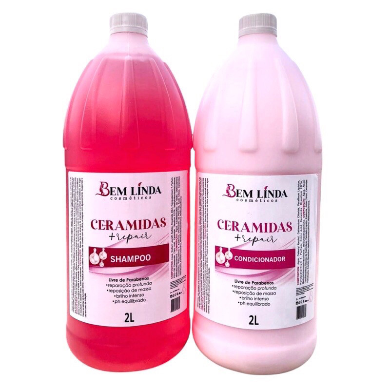 Kit Ceramidas Reparação Total 2L Sem Sal Shampoo e Condicionador Bem Linda Profissional Hidratação em Oferta na Shopee