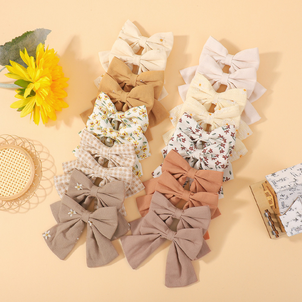 1pc Flor Impressão Bowknot Grampos De Cabelo Para Bonito Bebê Meninas Algodão Arcos Presilhas Headwear Criança Acessório
