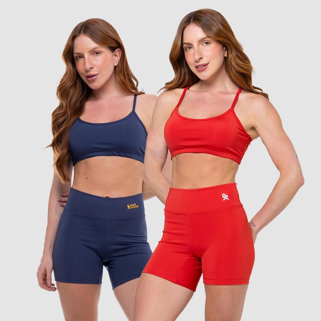 Kit 2 Conjunto Fitness Feminino Top Alça Short Cós Alto Meia Coxa Blackout Zero Transparência em Oferta na Shopee