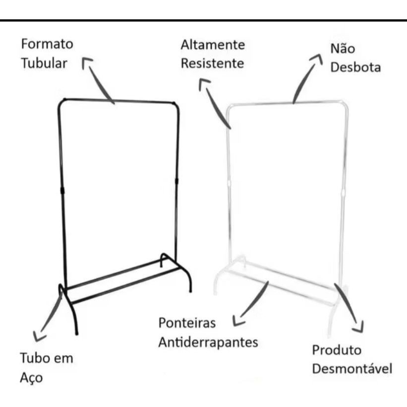 Arara De Roupas Cabideiro Organizador Closet Resistente Movel Desmontável Chão Guarda Roupa