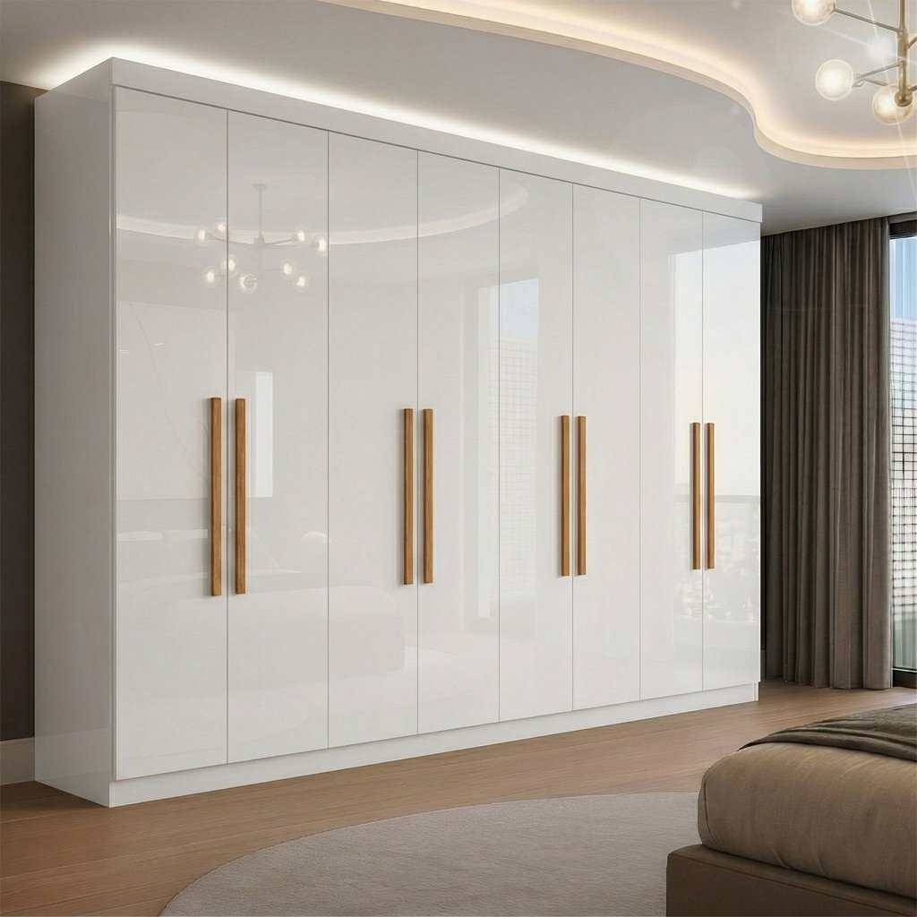 Guarda Roupa Casal 8 Portas 4 Gavetas Paris Espresso Móveis Branco
