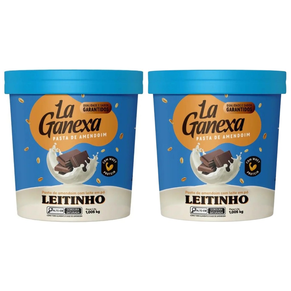 Kit 2 Pasta de Amendoim La Ganexa Sabor Leitinho c/ Whey 1kg