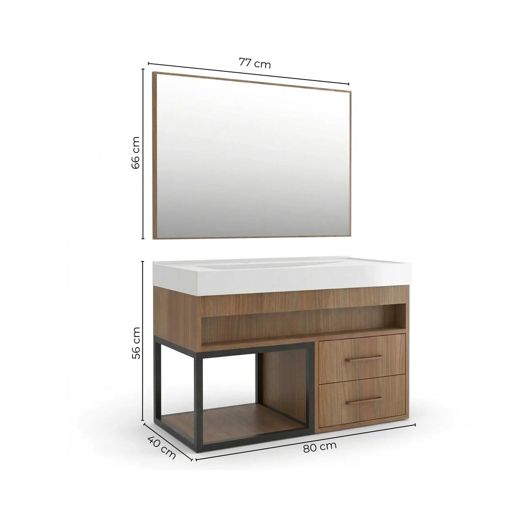 Conjunto Gabinete para Banheiro Suspenso com Cuba, Nicho e Espelheira em MDF New Noce Marrom Noce