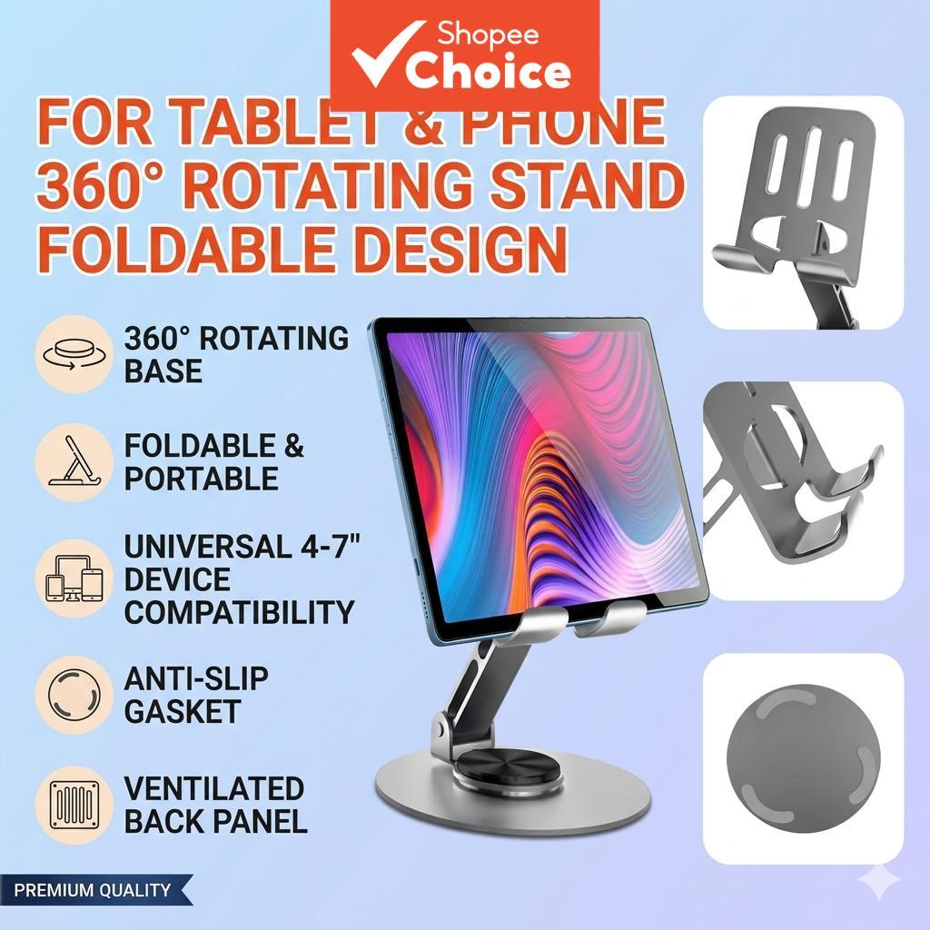 4 peças Suporte giratório 360° de metal para celular e tablet, dobrável e ajustável, para mesa