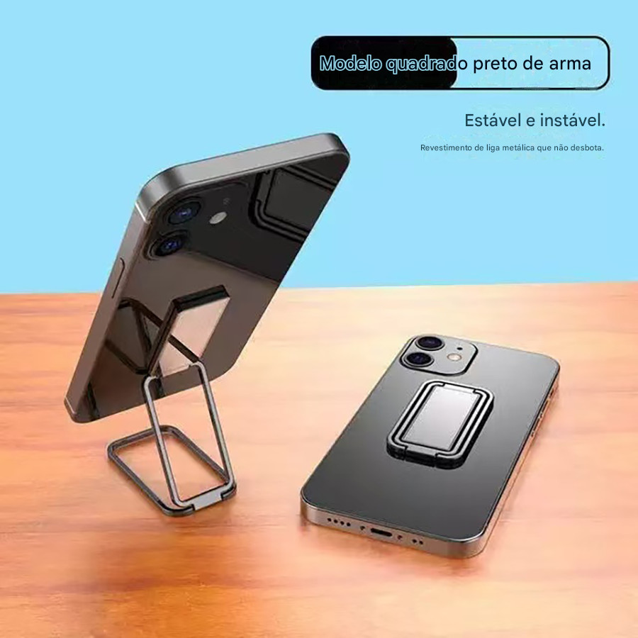 Suporte quadrado para celular com apoio para os dedos, dobrável, com altura ajustável, giratório e multifuncional
