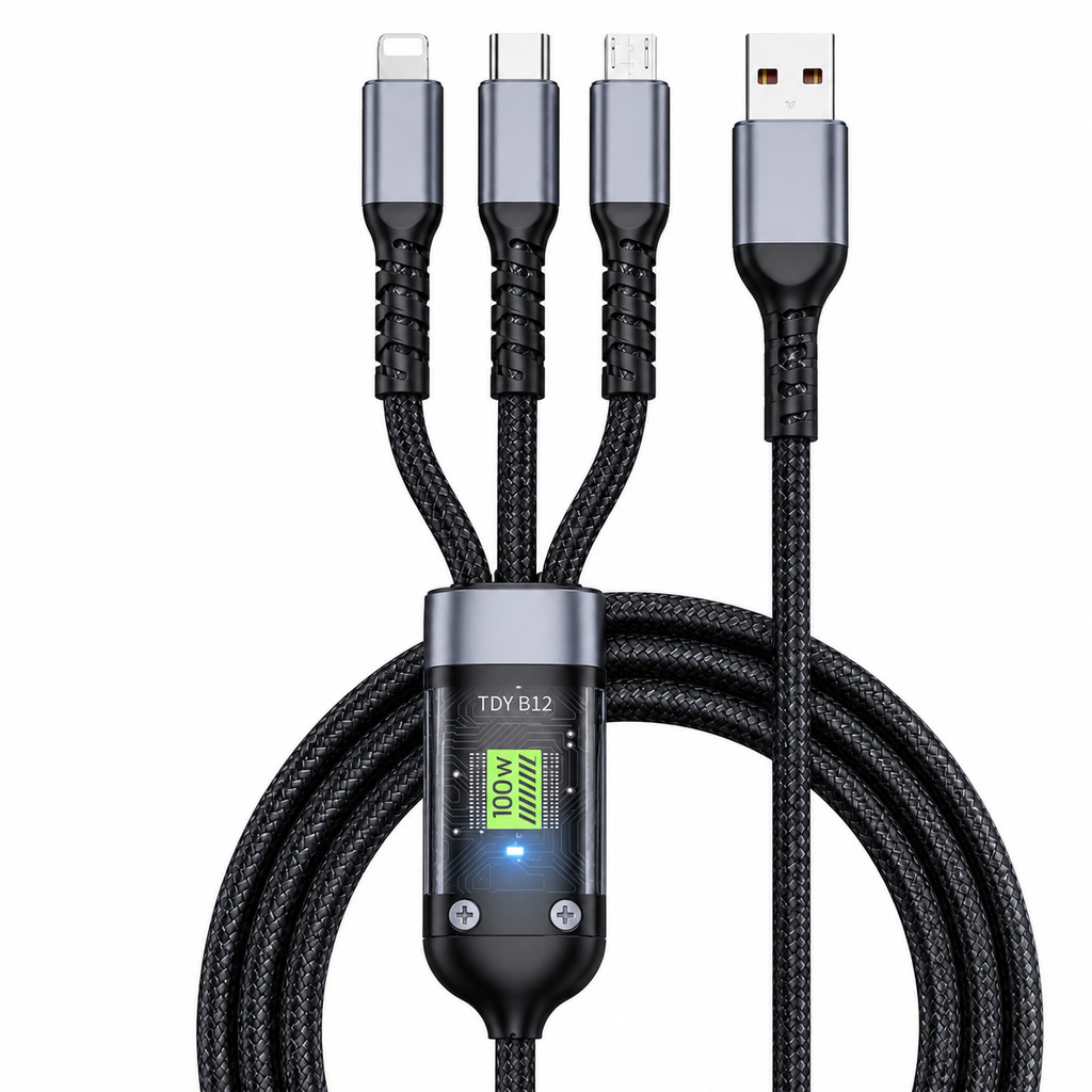 Cabo 3 Em 1 Turbo 100W USB Tipo C Lightning Micro USB Carregamento Rápido reforçado rapido