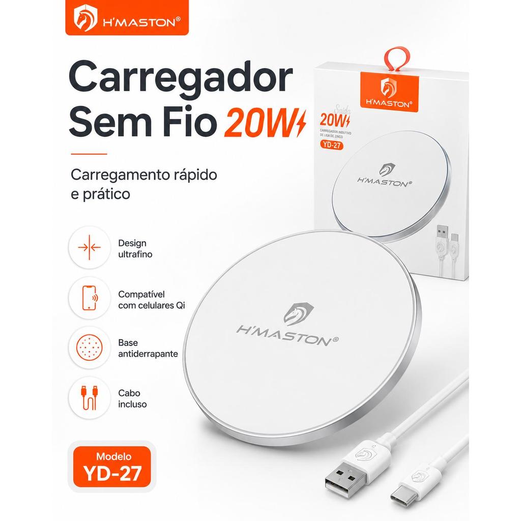 H'maston YD-27 Carregador Portátil Power Bank Sem Fio Indução Super Rápida Com luz LED