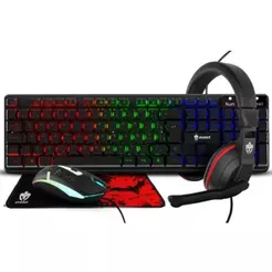 Kit Gamer Evolut EG-54, Mouse, Teclado, Headset e Mousepad, RGB, Preto