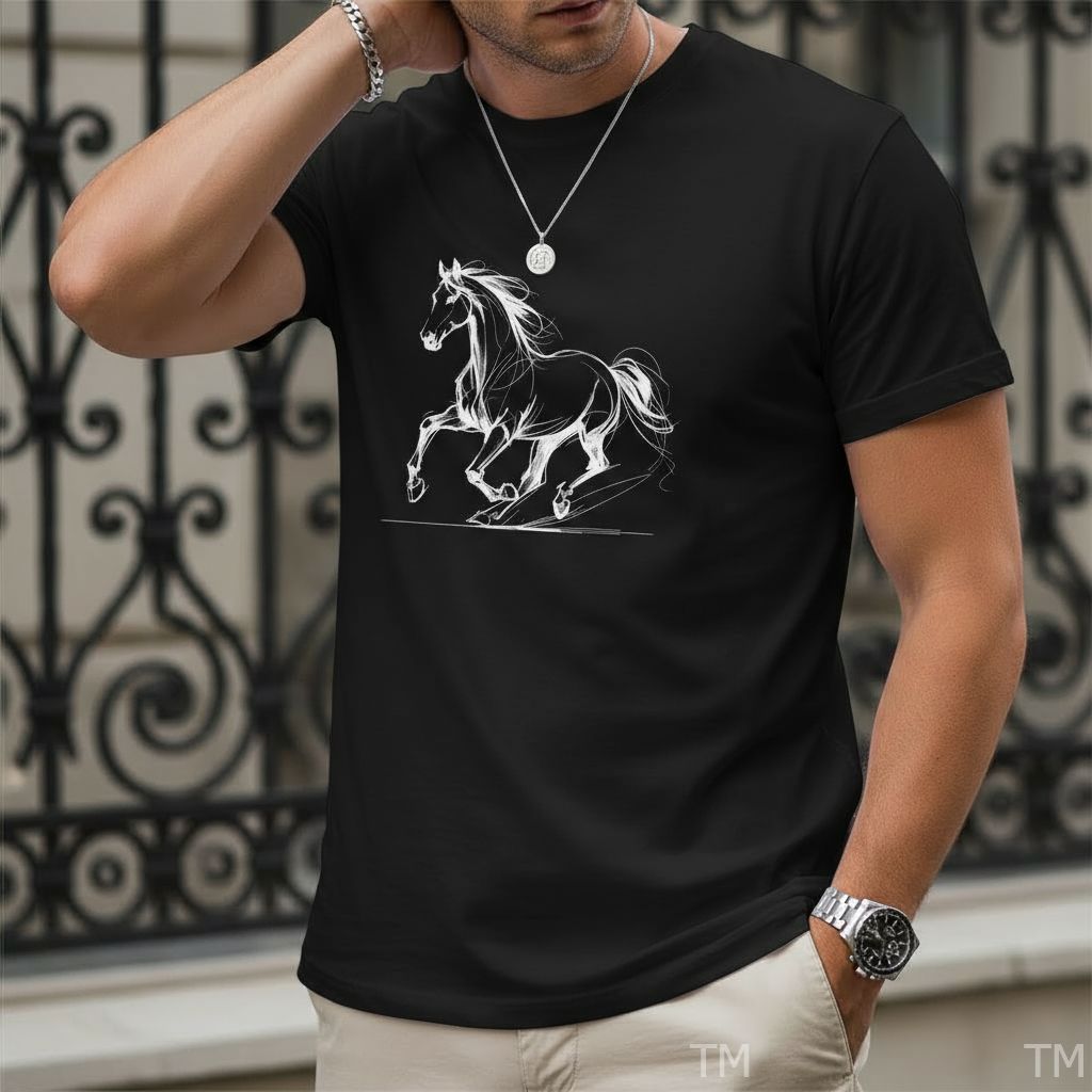 Camiseta Básica Estilosa Masculina Estampada Cavalo Street Malha Respirável Academia