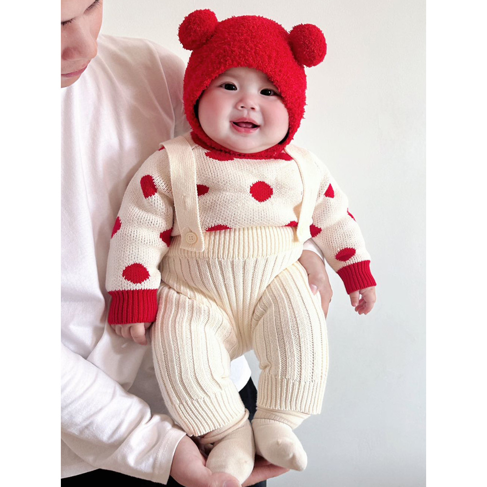 Bebê roupas de ano novo outono inverno roupas de malha macacão terno feminino bebê ano novo roupas forro de lã vermelha 