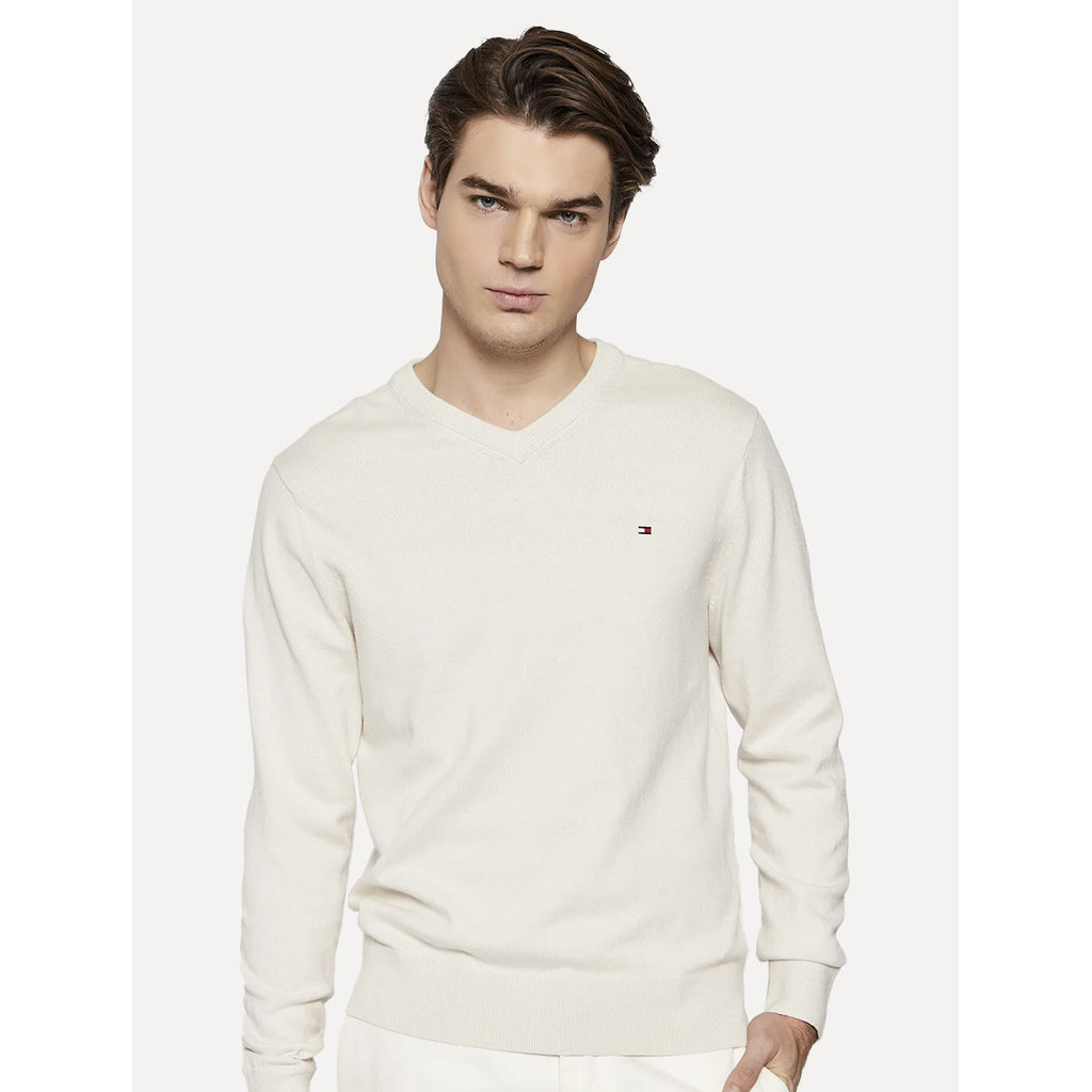 Suéter Tommy Hilfiger Masculino Signature V-Neck Original Off White