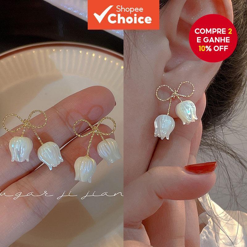 Brincos De Tulipa Com Laço Moderno Para Mulheres | Design Pequeno Chique Um Visual Sofisticado