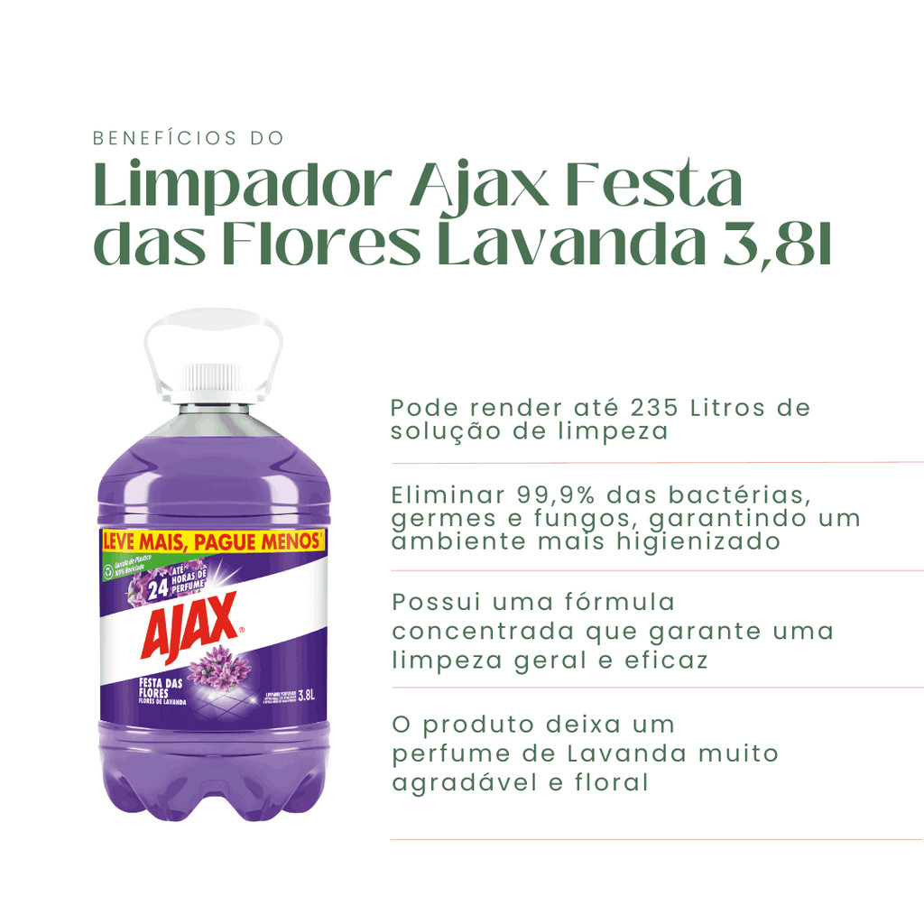 Limpador Ajax Festa Flores Lavanda 3,8l — imagem 2 de 2