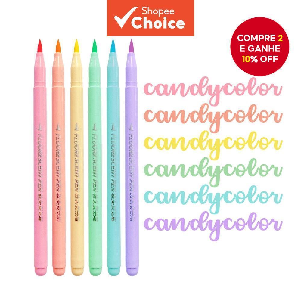 Conjunto De Canetas Iluminadoras De Ponta Macia De 6 Peças-Pincéis Marcadores De Aquarela Para Escritório , Estudantes E