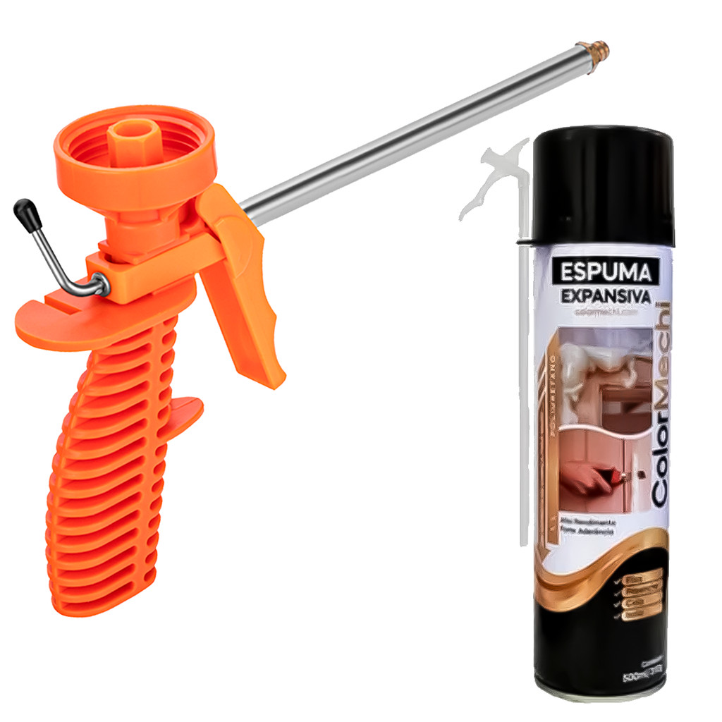 Kit Profissional Pistola Aplicadora Em Plástico + Espuma Expansiva Spray Poliuretano 500ml PU