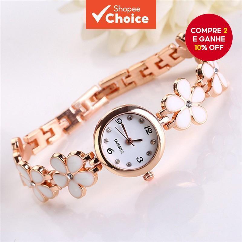 Relógio De Quartzo Feminino Gracioso : Elegante Design Floral Preto E Rosa-Ideia De Presente Perfeita Para Qualquer Ocas