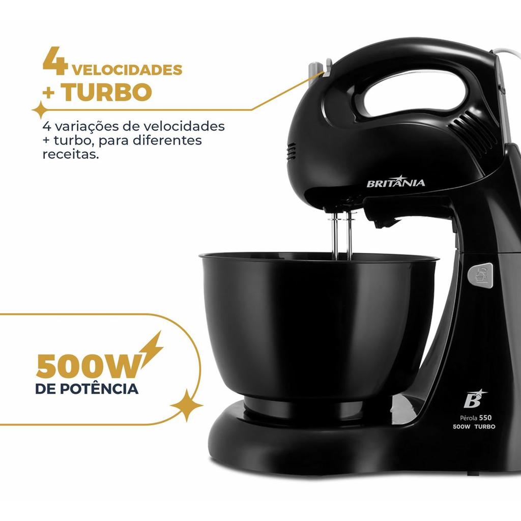 Detalhes do Batedeira Britânia Pérola 550 500W 4 velocidades + Turbo 4,3L